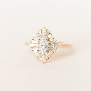 Art Deco Engagement Ring Rose Gold Engagement Ring Double Halo Oval Moissanite Ring The Daisy Ring image 2