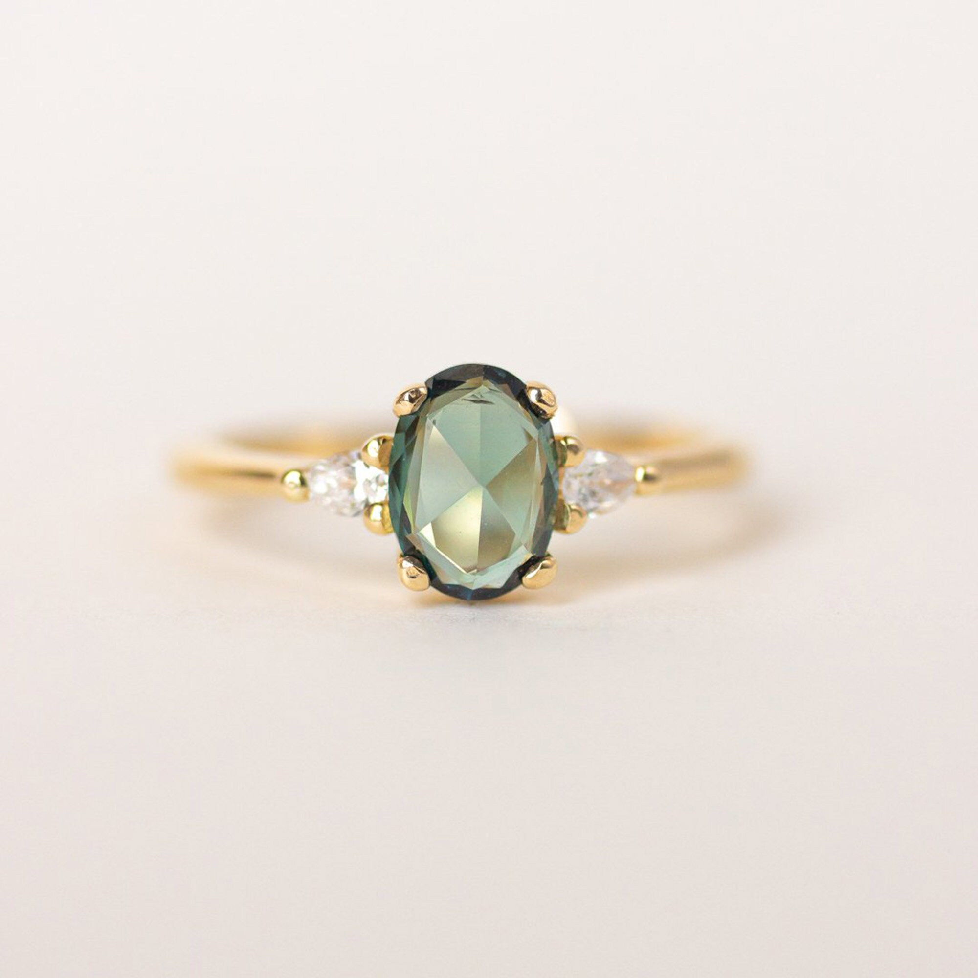 Green Sapphire Engagement Ring Oval Engagement Ring 3 Etsy