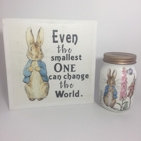 Peter Rabbit Decoupage Mason Jar money jar