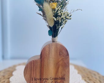Personalized Wooden Vase Engraved Mother's Day Gift  Custom Name Keepsake for Mom or Grandma Mothers Day gift for Stepmom Presents from kids