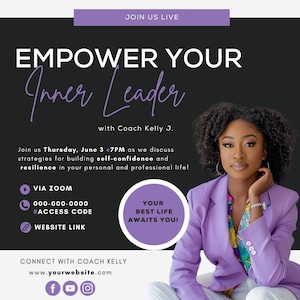 Lila Coaching Webinar Flyer, Workshop Flyer, Podcast-Flyer, bearbeitbarer Flyer, Redner-Flyer, Social-Media-Flyer, Business Coach Flyer