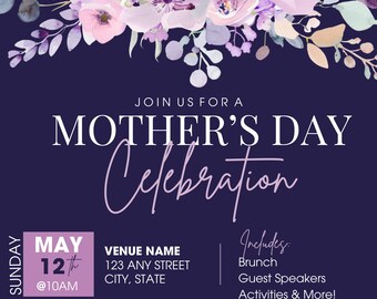 Mother&#39;s Day Celebration Flyer, Editable Flyer Template, Women&#39;s Ministry, Women&#39;s Luncheon, Digital Flyer, Canva Flyer Template