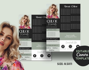 Author One Sheet, Speaker One Sheet, Professional Speaker Sheet, Influencer Kit, Blogger One Sheet, Coach Profile