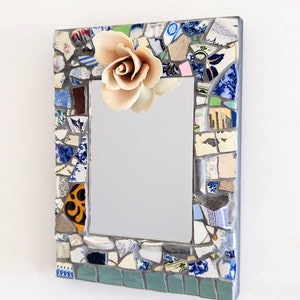 Mirror Mosaic Mudlark Finds White Blue Cream Green Wall Art Artwork Home Decor.'Thames Mudlark Mirror'