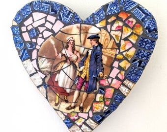 Heart Mosaic Picture Romantic Blue Pink Wall Art Artwork Home Decor. 'Flirting'