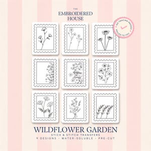 Broderiöverföringar med vildblommor, vattenlösliga blommönster för kläder, tygväskor, tröjor och nybörjarbroderi