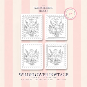 Transferencias de bordado Wildflower Stick & Stitch, patrón soluble en agua, diseño de bordado floral, diseño de sello de inspiración botánica, bolsos, sombreros.