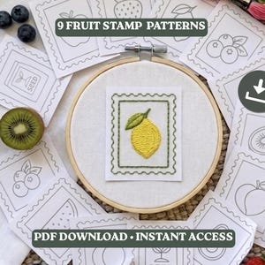 9 Obst Stempel Muster, PDF, Stick & Stitch Designs, Obst Sommer Stickerei, Boot Tasche, Instant Download, DIY Kreuzstich Kit