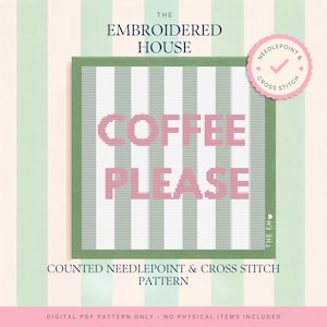 Patrón de punto de aguja de café en PDF, punto de cruz para principiantes, estilo preppy, diseño de cocina moderna, regalo para amantes del café, malla 13, descarga digital.