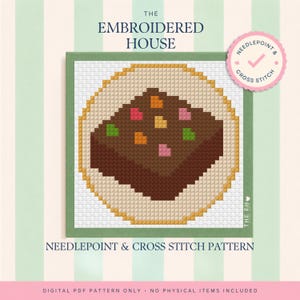 Rainbow Sprinkle Brownie Needlepoint Pattern, Digital Cross Stitch PDF, 13 Mesh Ornament Chart, Nostalgic Dessert Bag Charm Instant Download