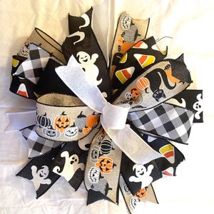 Halloween Wreath Bow: Pumpkin, Ghost & Candy Corn Ribbon