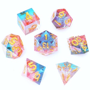 Limited Edition: First Fae Spring - Pink & Blue 7pc Sharp Edge Resin Custom DND Dice Set