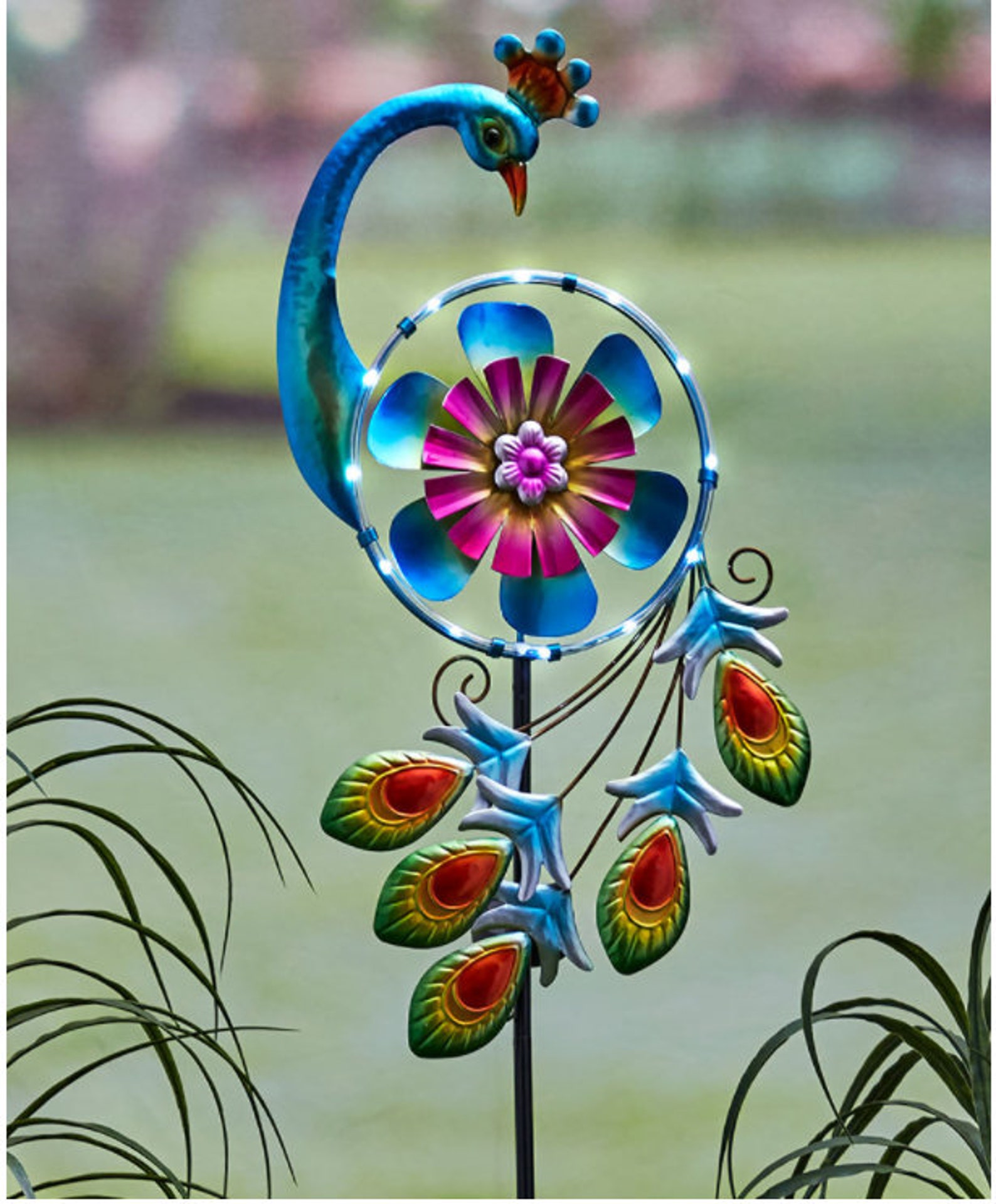 Solar Lighted Bird Spinners Garden Stake Solar Garden Etsy