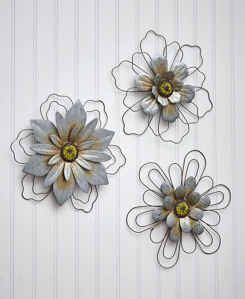 Sets of 3 Rustic Hanging Wall Flowers Wall Hanging Wall Etsy