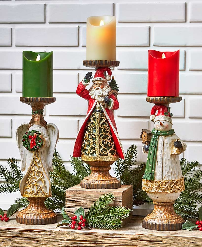 Wood CarvedLook Holiday Candleholders Angel Candle Holder Etsy