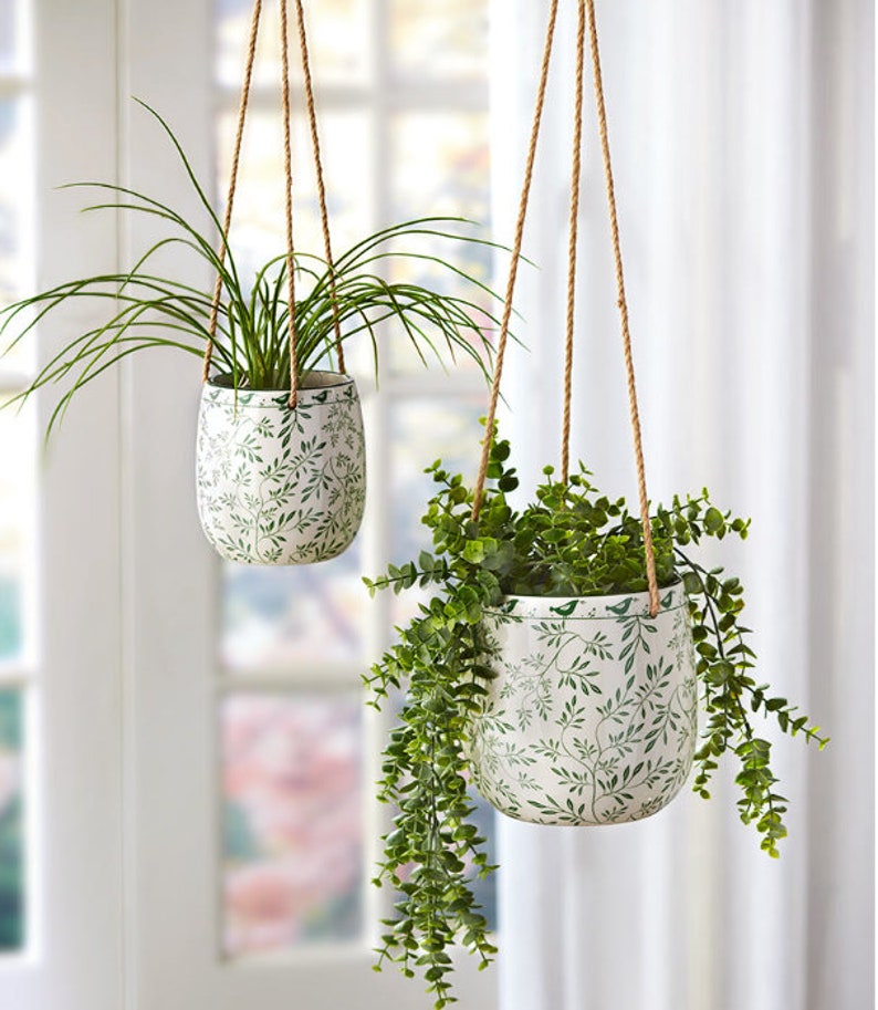 Hanging Ceramic Planters set of 2 Indoor Planters Etsy