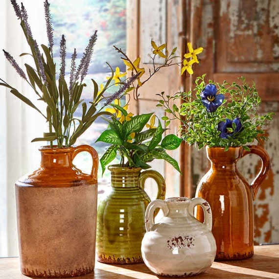 Rustic Ceramic Pottery Vases Rusty Farmhouse Home Decor Etsy