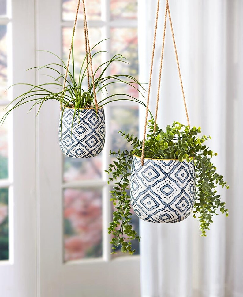 Hanging Planters Pots Sets of 2 with Jute rope Hanging Etsy