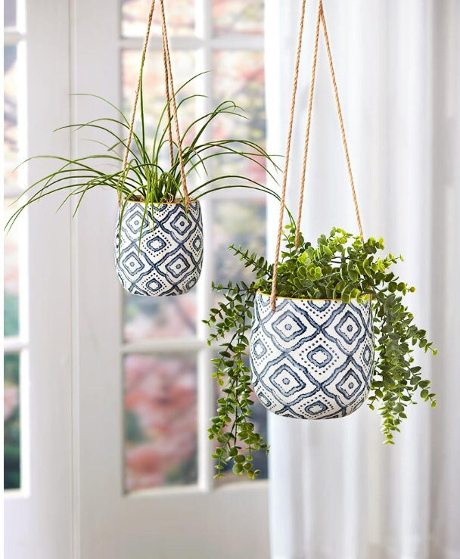 Hanging Ceramic Planters set of 2 Indoor Planters Etsy