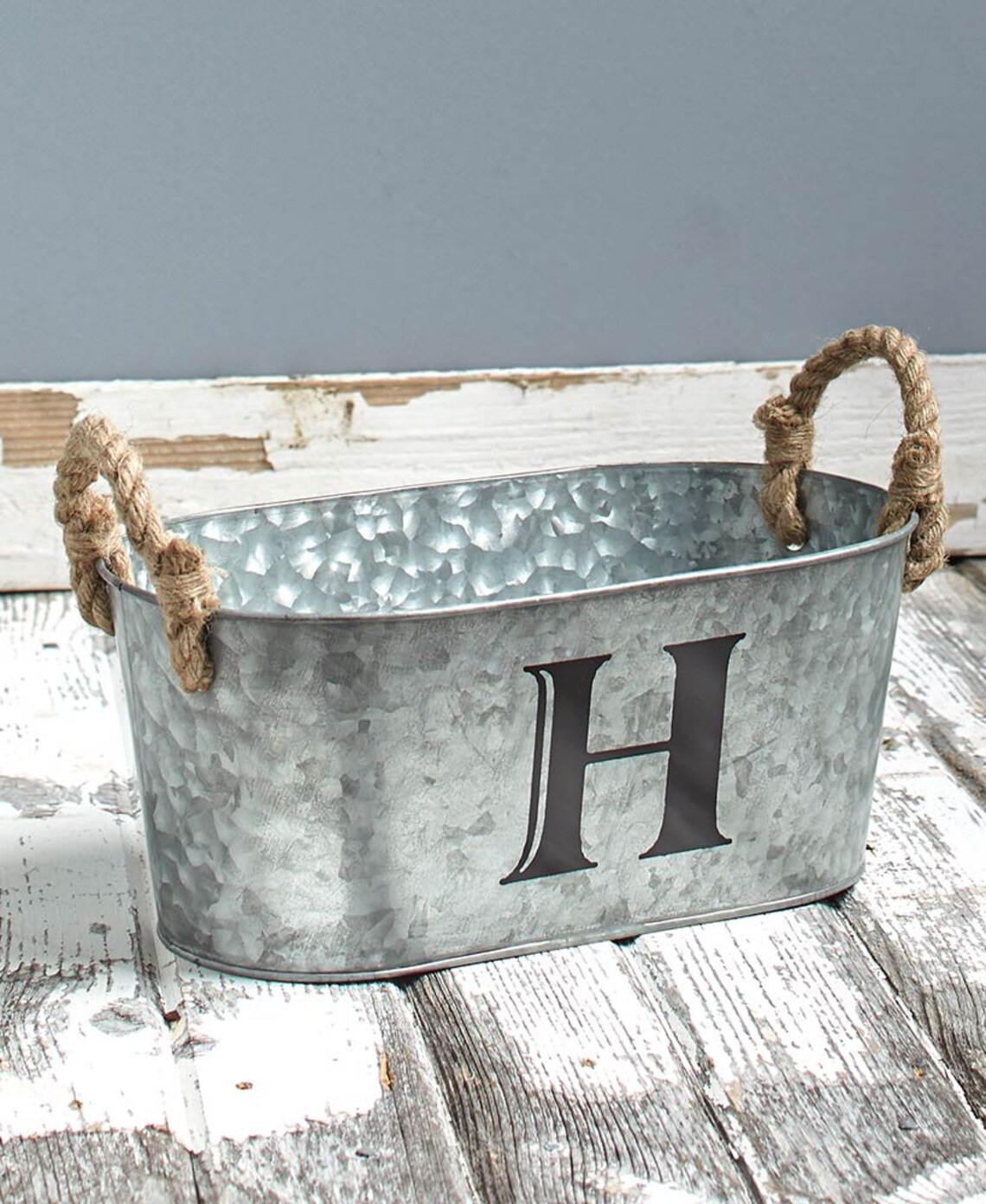 Galvanized Monogram Buckets With Jute Rope Handle Galvanized Etsy