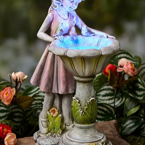 Solar Girl Bird Bath Sculpture Garden Statue Garden Etsy