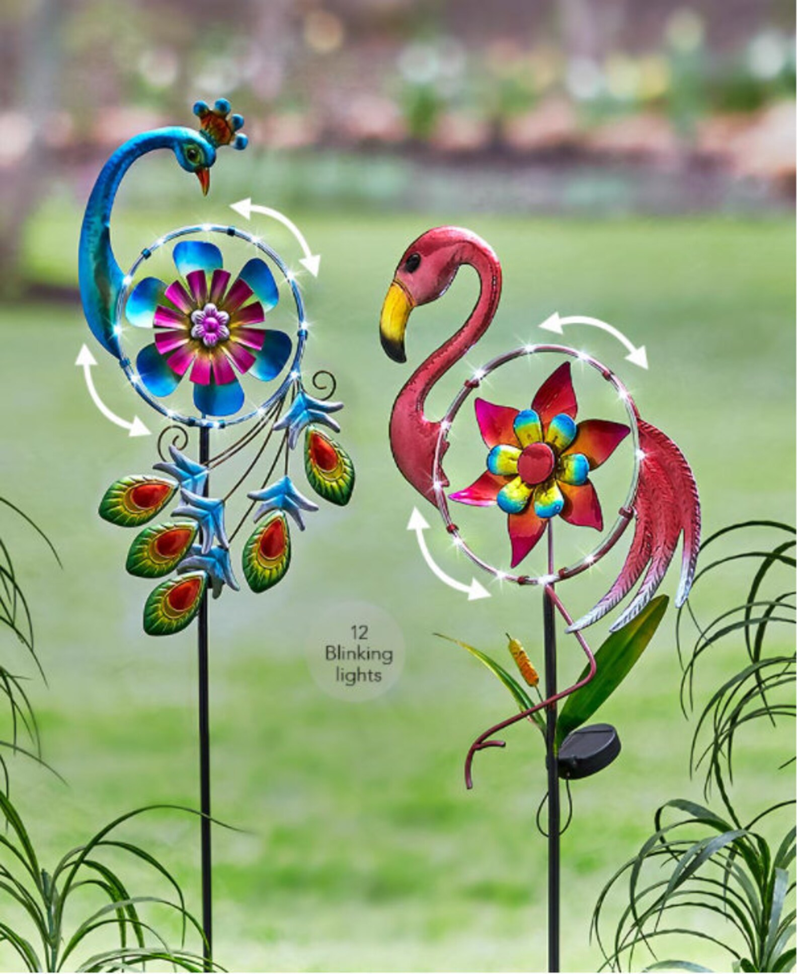 Solar Lighted Bird Spinners Garden Stake Solar Garden Etsy