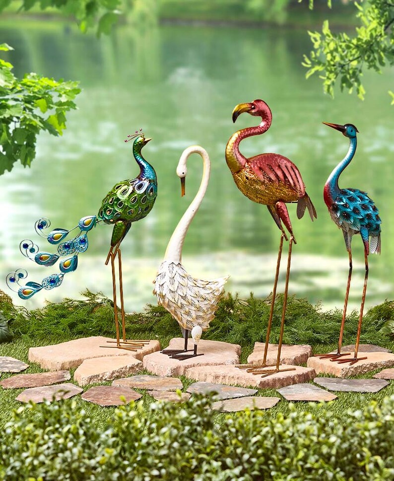 Garden Decor Colorful Metallic Bird Decor Garden Outdoor Etsy
