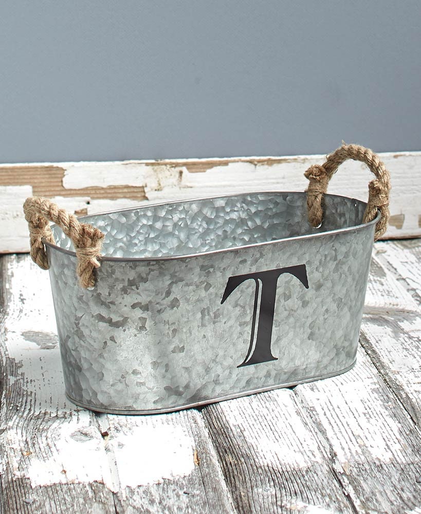 Galvanized Monogram Buckets With Jute Rope Handle Galvanized Etsy