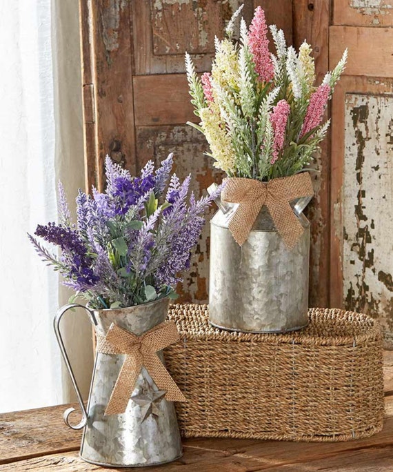 Country Floral Arrangements Vases Galvanized Vase Home Etsy