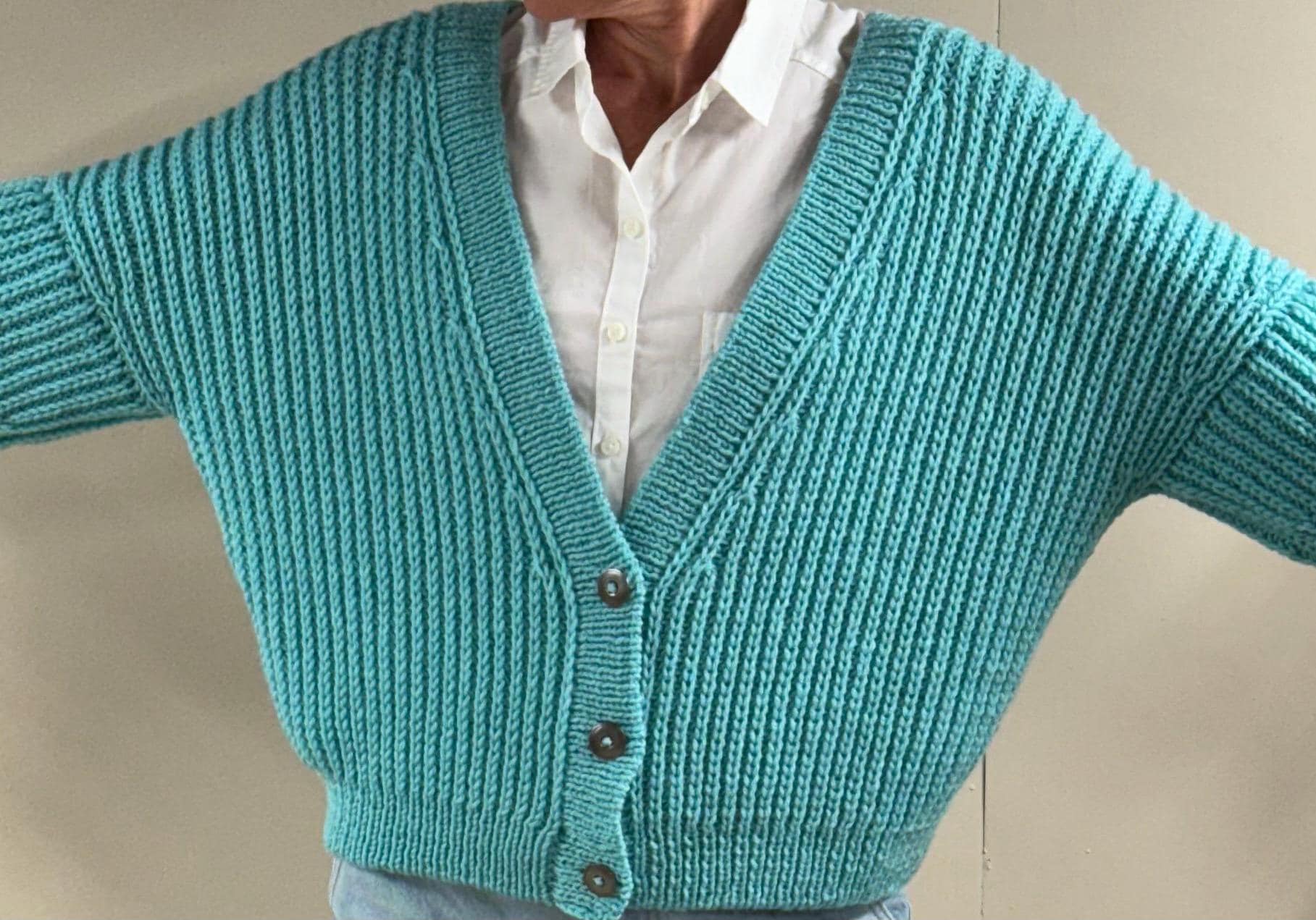 Hand Knit Women's Oversized Light Blue Buttons Down Cardigan Size ...