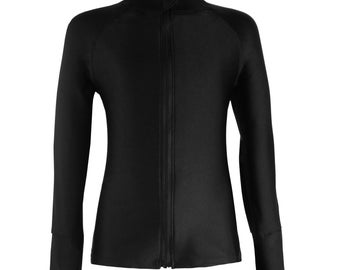 Rashguard, UPF50, noir chauve-souris, haut de surf, fermeture éclair, maillot de bain, poignets passe-pouce, protection solaire, maillots de bain, haut de bain | de ShadeSuits