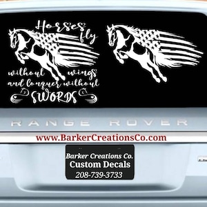 Horse Flag Conquer Decal - Riding- Rodeo - Cowgirl Horses - Horse Decal - Horses - 2 Styles - Vinyl Decal Sticker Various Colors & Sizes