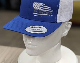 We The People Flag Royal White Custom Embroidered Snapback Mesh Back Hats - Patriot -USA Flag Snapback - Hat - 2nd Amendment Hat