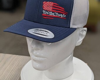We The People Flag Navy Silver Custom Embroidered Snapback Mesh Back Hats - Patriot -USA Flag Snapback - Hat - 2nd Amendment Hat