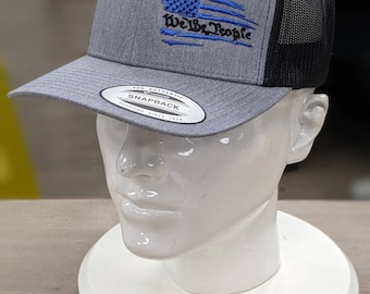 We The People Flag Heather Grey Black Custom Embroidered Snapback Mesh Back Hats - Patriot -USA Flag Snapback - Hat - 2nd Amendment Hat