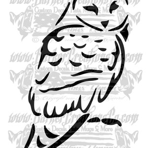 May include: Black and white silhouette of an owl with its wings spread out. The owl is facing to the right. The image is a simple, stylized design.