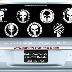 Punisher Skull - Molon Labe - Sic Semper Tyrannis - God Will Judge - Tyranny - 7 Styles - USA - Vinyl Decal Sticker-Various Sizes & Colors
