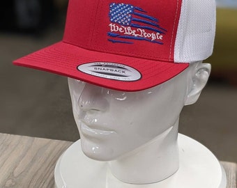 We The People Flag Red White Custom Embroidered Snapback Mesh Back Hats - Patriot -USA Flag Snapback - Hat - 2nd Amendment Hat