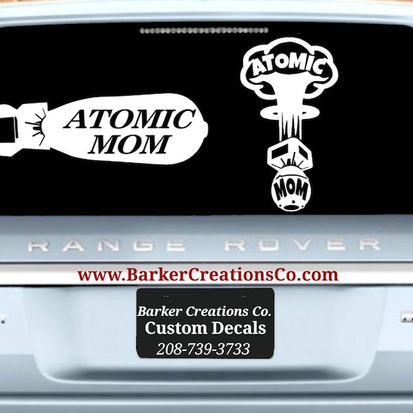 Atomic Mom Bomb, A-Bomb, Atom Bomb, WW2 Missile, Nuke, Bomber, Bomb Face Interior /Exterior Vinyl Decal Sticker, Various Colors and Sizes