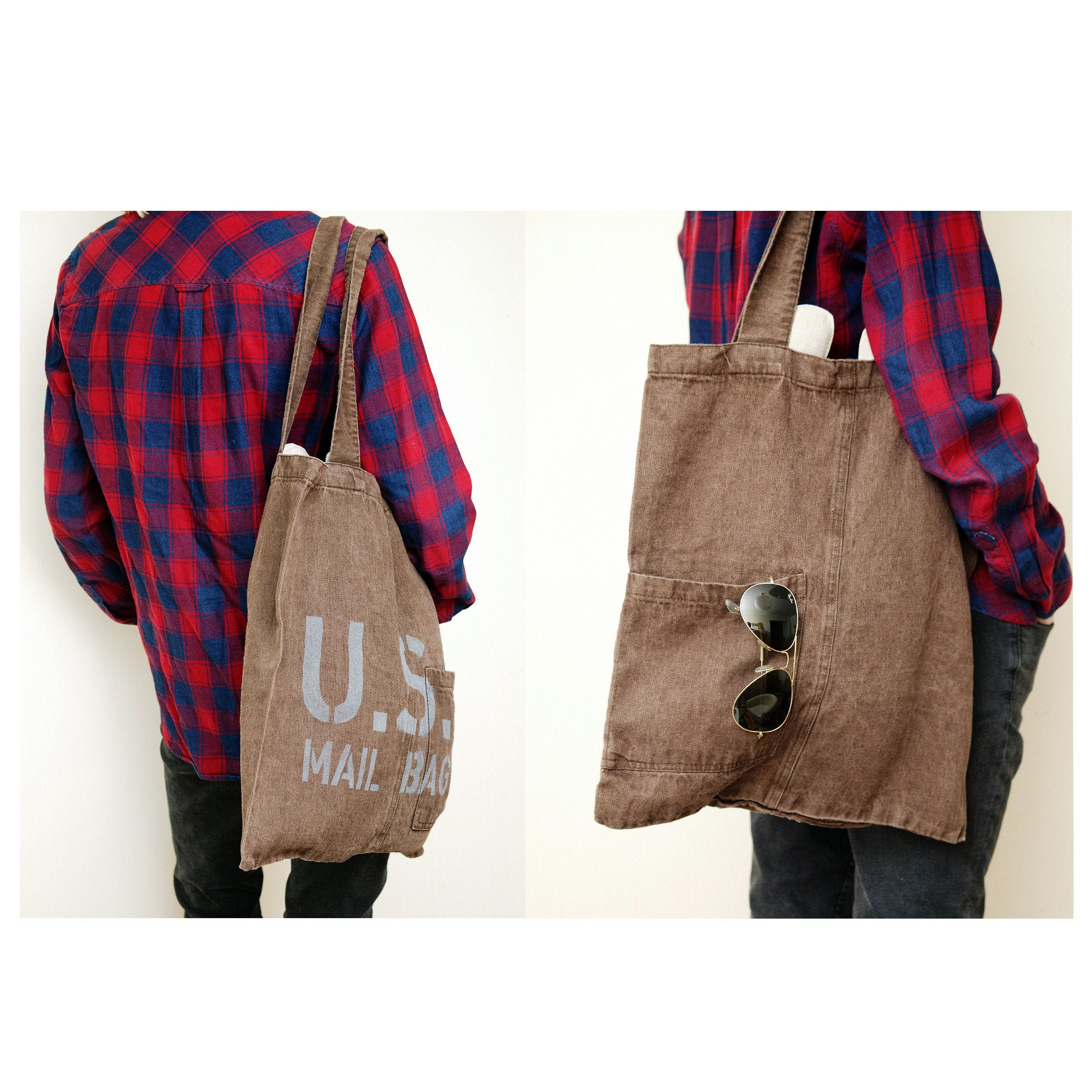 Linen Tote Bag Brown Japanese US MAIL BAG replica | Etsy
