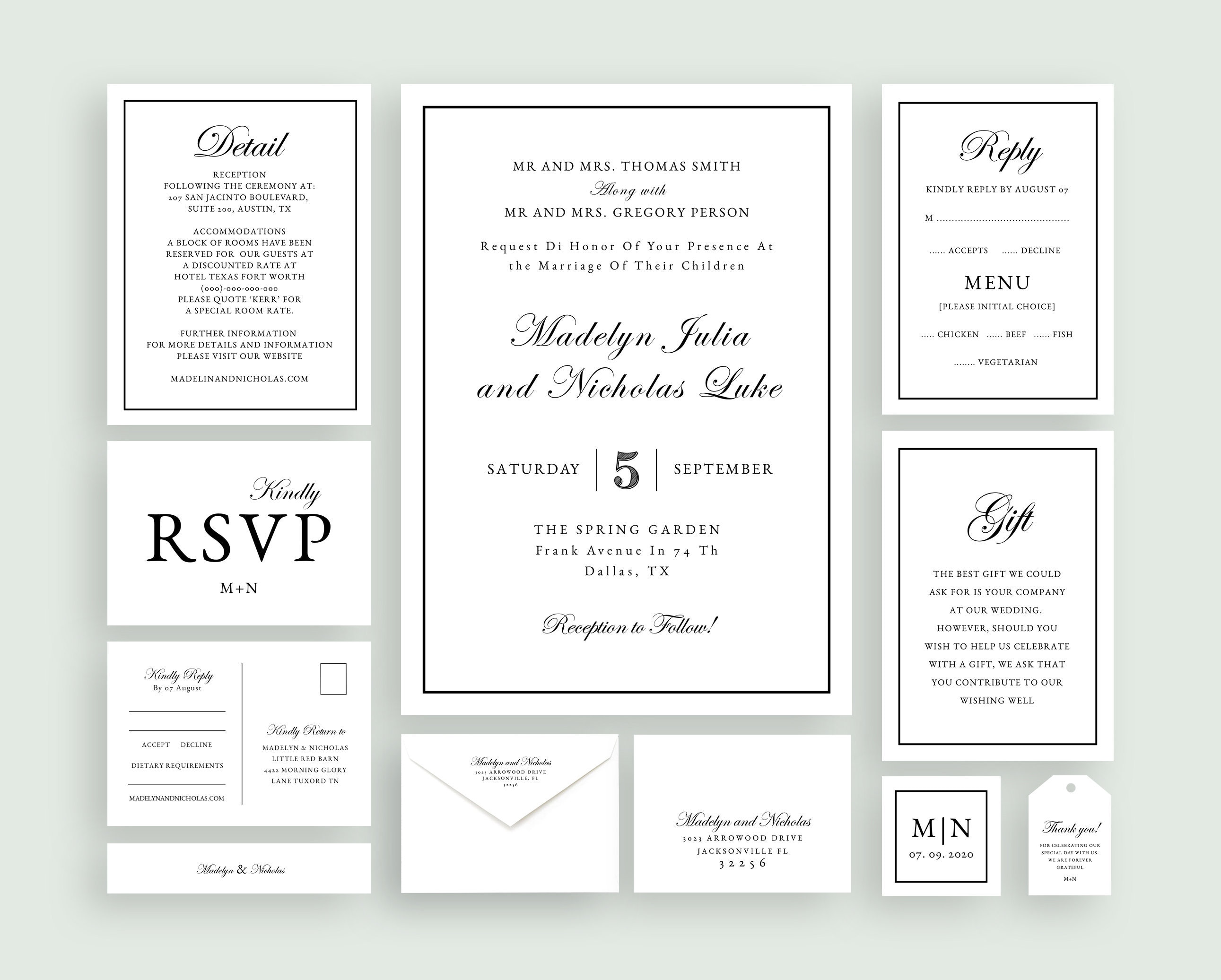 Wedding Invitation Template Set Pocketfold Modern | Etsy