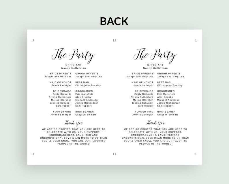 Doublesided Wedding Program Template digital DOWNLOAD for Etsy