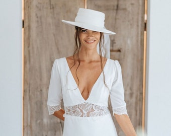 Cappello da sposa in lana con velo