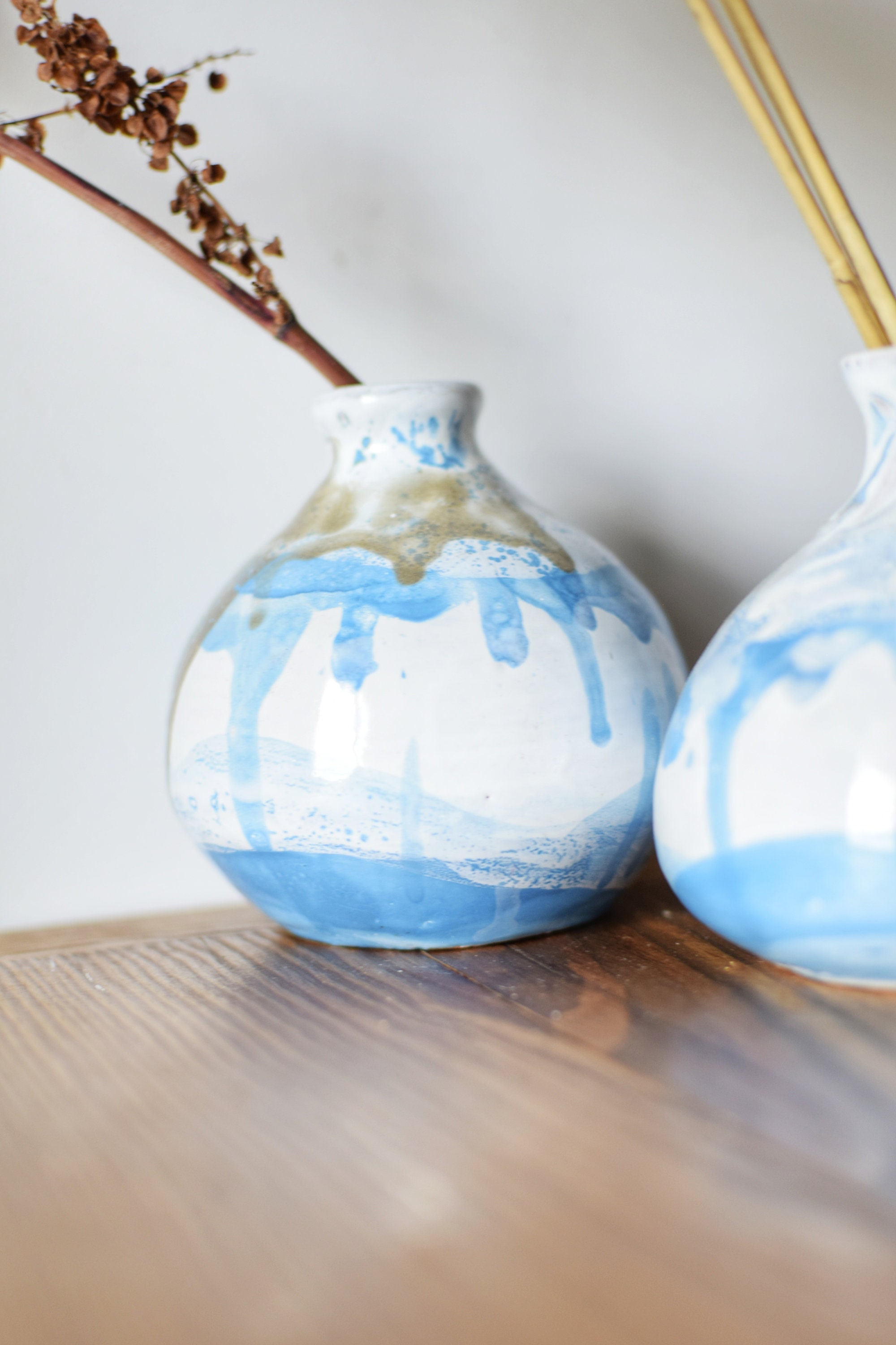 Sea vase pair vases for flowers decor vivid with paint drips expression whites blues country vases for artist Mediterranean style greece il fullxfull 17ak