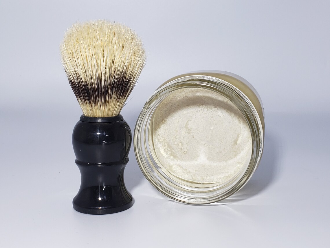Shave Soap and Shave Brush Set In glass container with lid Etsy