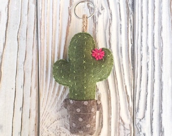 Felt cactus keychain or ornament, handmade