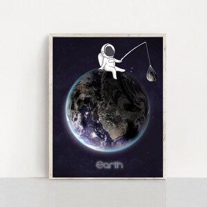 Earth Poster, Solar system nursery digital print, Planets posters, Space themed nursery, Toddler Room wall art, Baby Astronaut Wall Decor