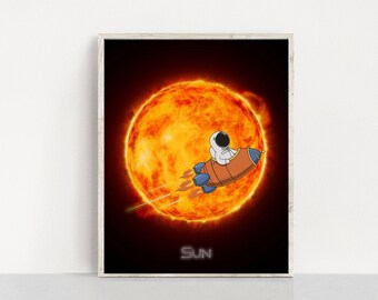 Baby Astronaut Space Wall art, Solar system nursery digital print , Funny Space themed nursery, Creative Toddler Room space wall art