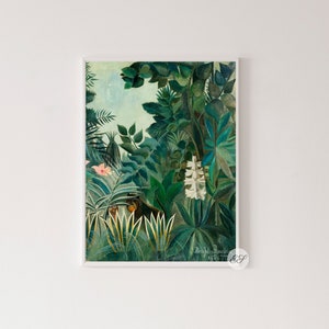 Henri Rousseau: The Equatorial Jungle Digital Print, Exotic Forest Painting, Tropical Wall art, French post-impressionist painter wall art