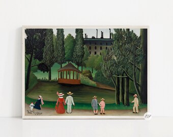 Henri Rousseau: View of Montsouris Park, the Kiosk Digital Print, French post-impressionist oil painting, Paris Landscape Print, French art